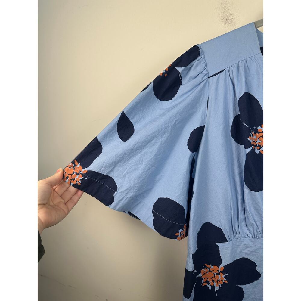 Super cute Kate Spade Light Blue Floral Midi Dress with Navy and Coral Accents - Picture 7 of 8